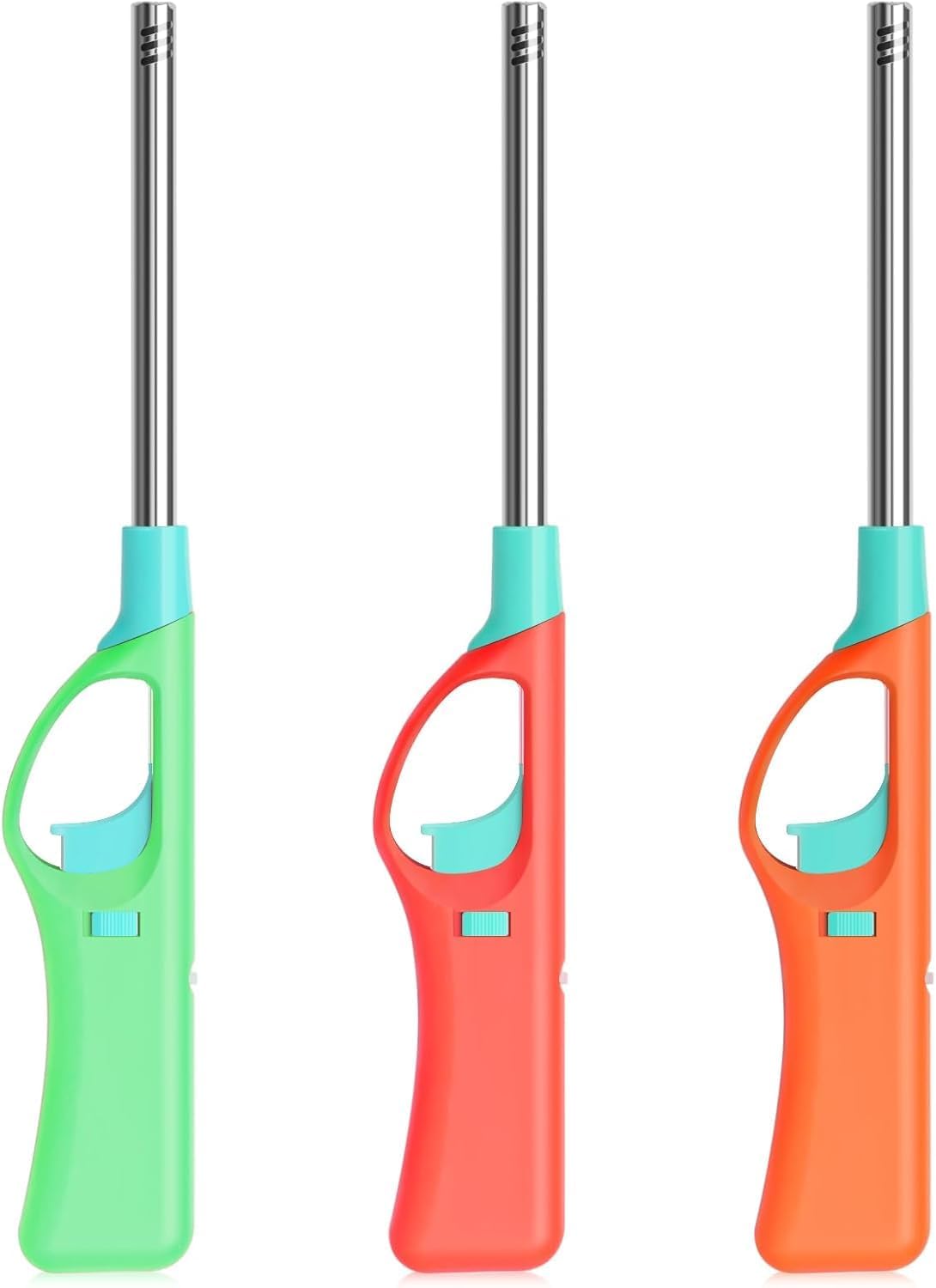 Refillable Butane Lighters, Large BBQ Grill Click Flame Long Stem Multipurpose Lighters(No Butane Fuel Inside) - Pack of 3