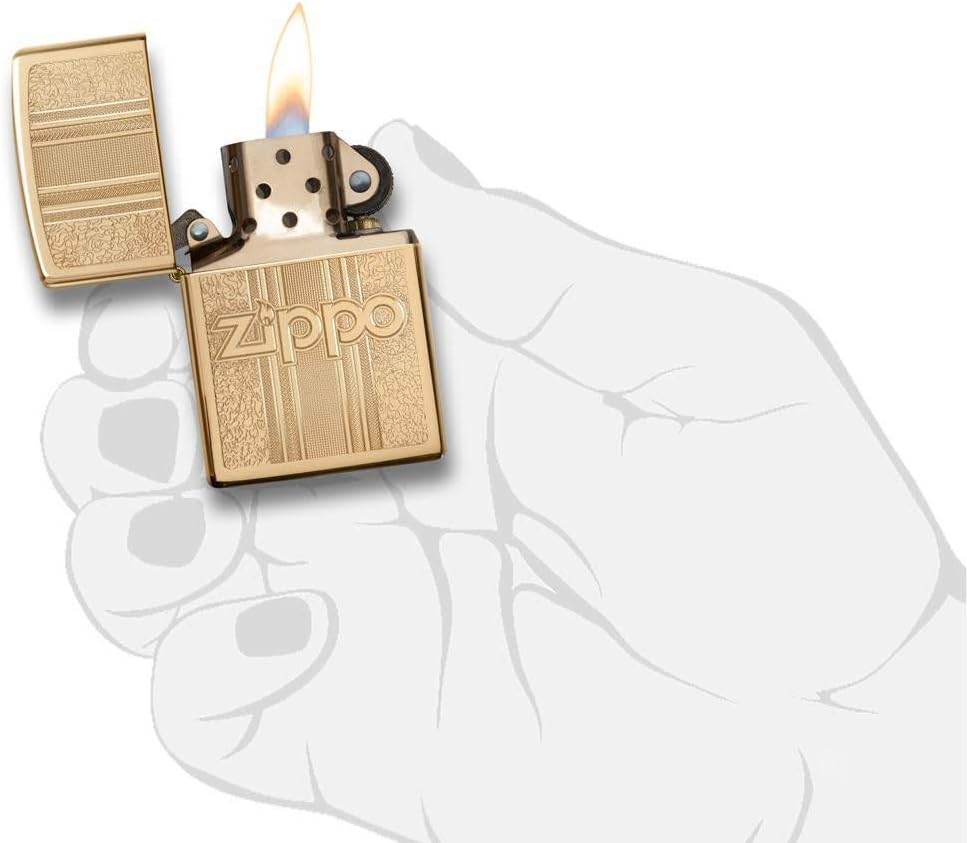 Zippo and Pattern Design High Polish Brass Pocket Lighter, One Size