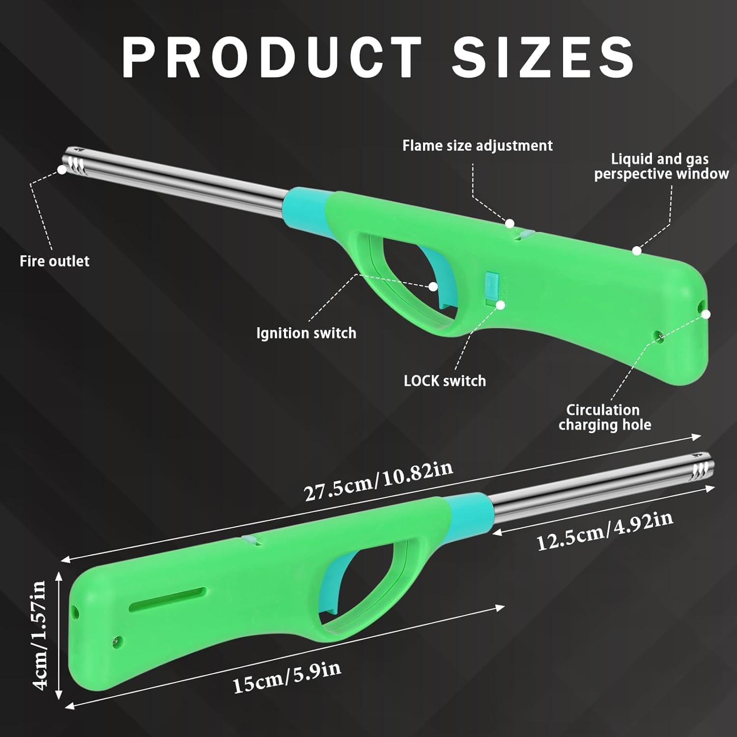 Refillable Butane Lighters, Large BBQ Grill Click Flame Long Stem Multipurpose Lighters(No Butane Fuel Inside) - Pack of 3