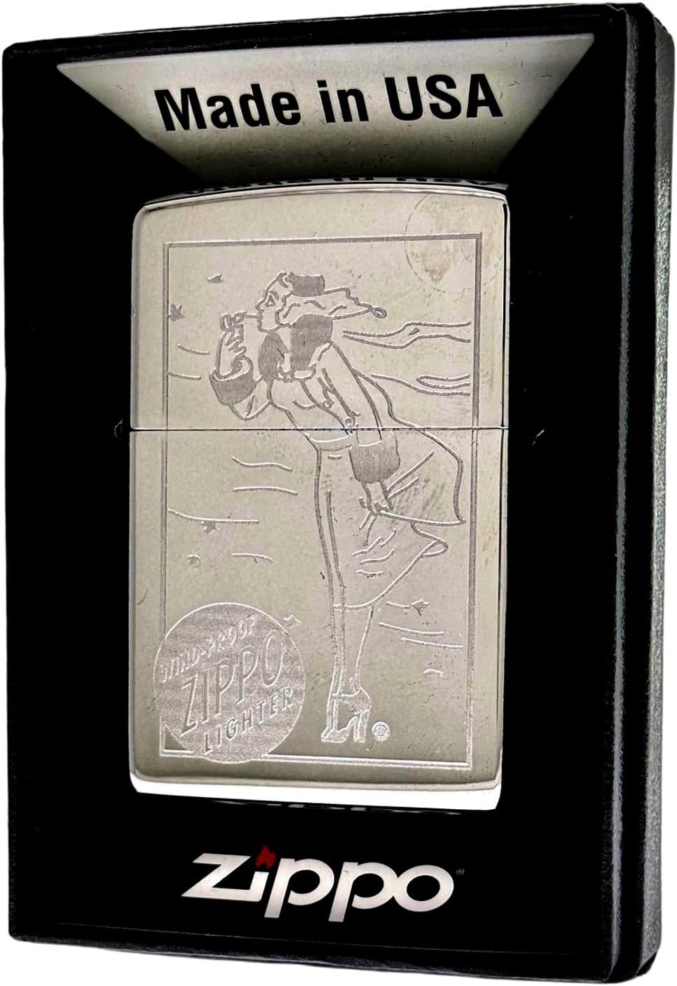 Custom Personalized Zippo Classic Windy Girl Windproof Oil Lighters - Engraving - Christmas, Halloween & Valentines Day Gift (High Polish Chrome)