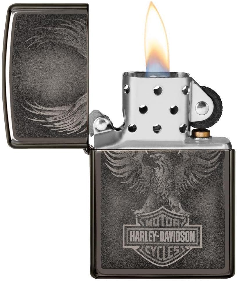 Personalized Zippo Harleey-Daviddson Windproof Oil Lighter Engraving - Christmas, Halloween & Valentines Day Gift (Black Ice)