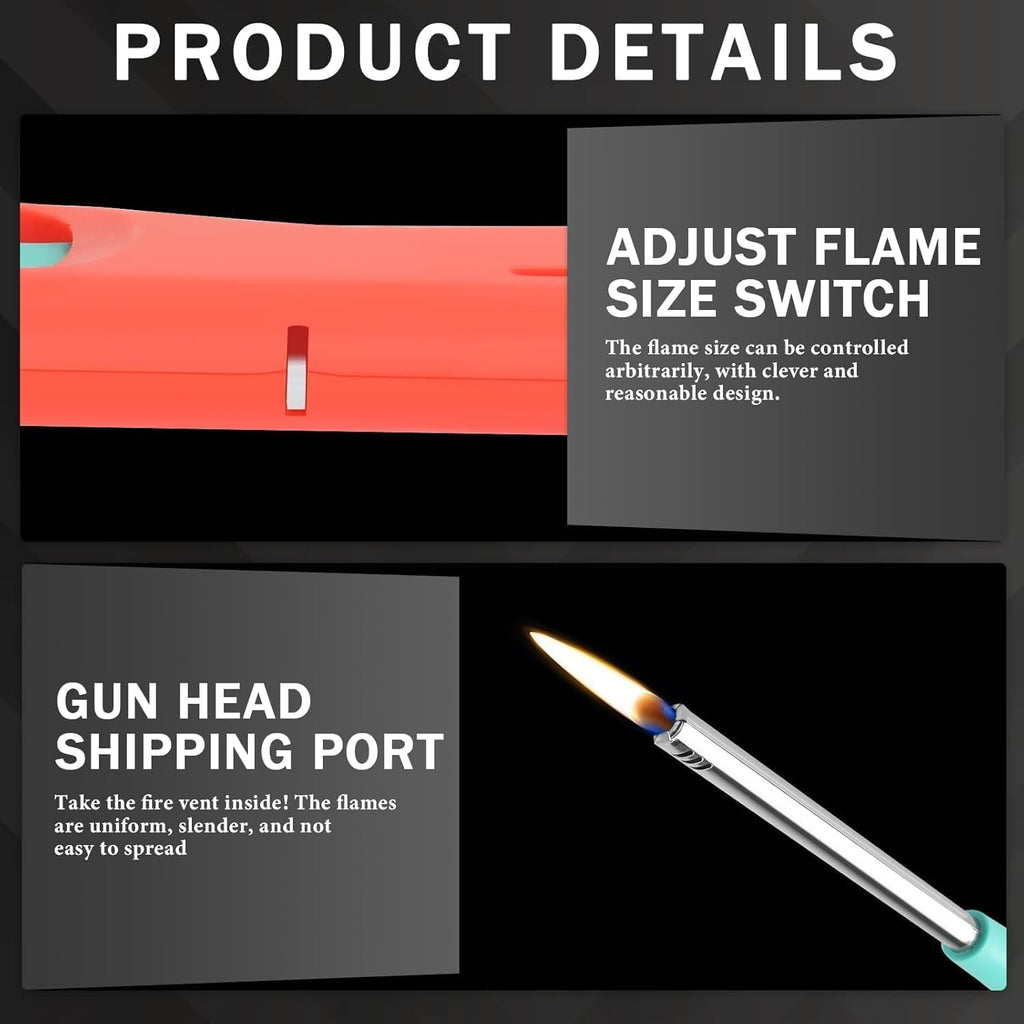 Refillable Butane Lighters, Large BBQ Grill Click Flame Long Stem Multipurpose Lighters(No Butane Fuel Inside) - Pack of 3