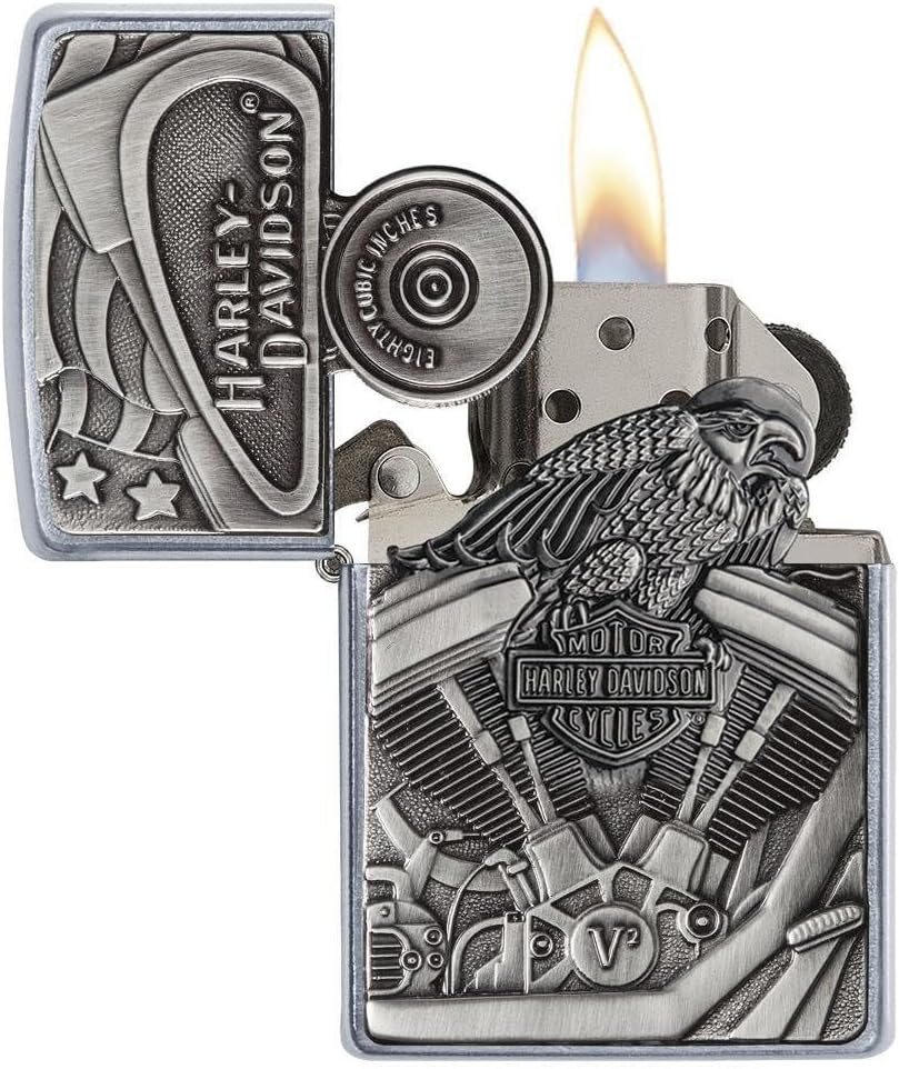 Personalized Zippo Harleey-Daviddson Windproof Oil Lighter Engraving - Christmas, Halloween & Valentines Day Gift (Silver Eng)