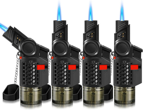 4 Pack of Torch Lighter, 30° & 45° Rotatable Windproof Jet Flame, with Safety Lock, Butane Gas Refillable Mini Jet Torch Lighters for Candle, Grill, Firework (NO Gas)