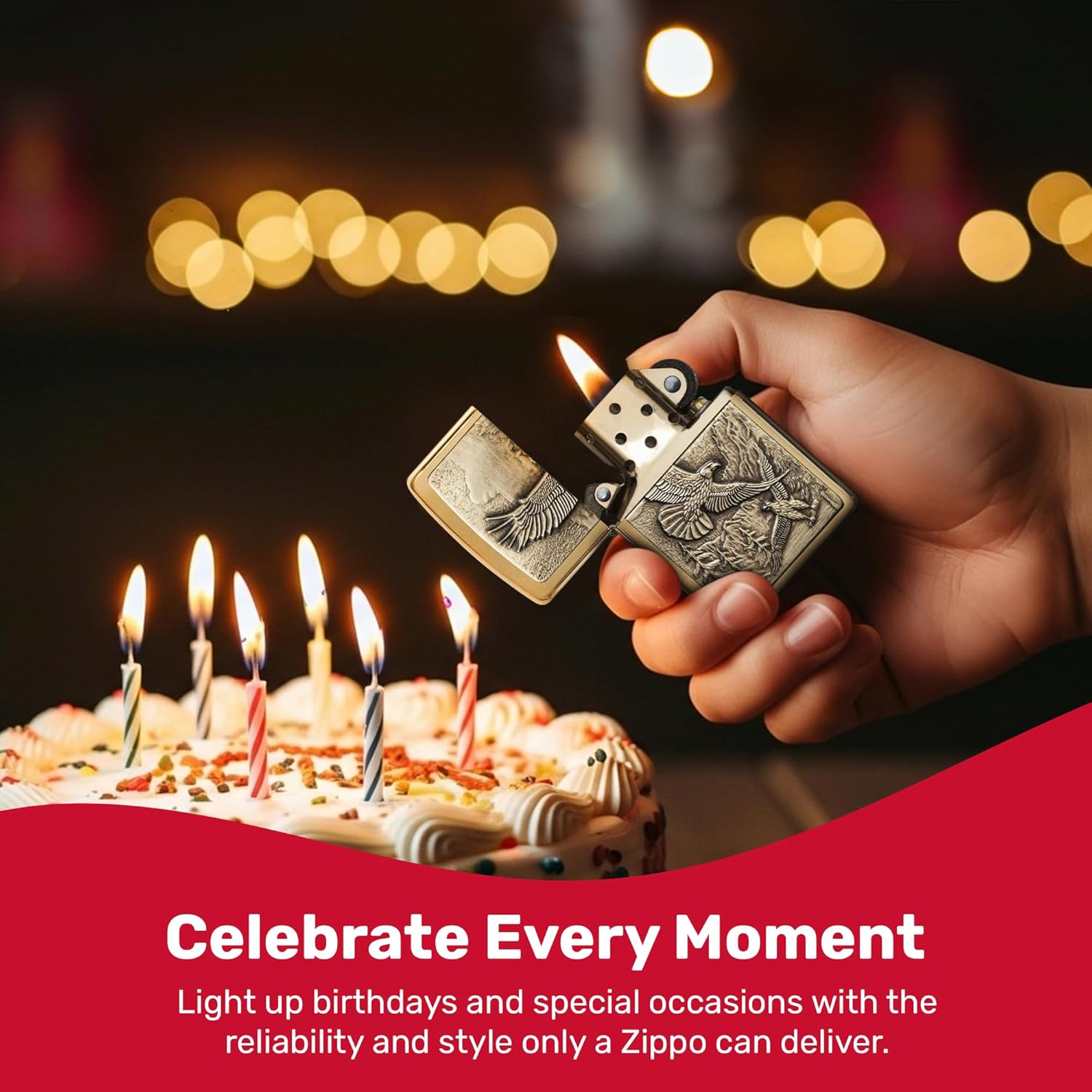 Zippo Eagles Dare Pocket Lighter - Refillable Flip-Top Windproof Lighters - Fierce Soaring Eagle Patriotic Design Pocket Lighters - Luxury Metal Lighter Made in USA