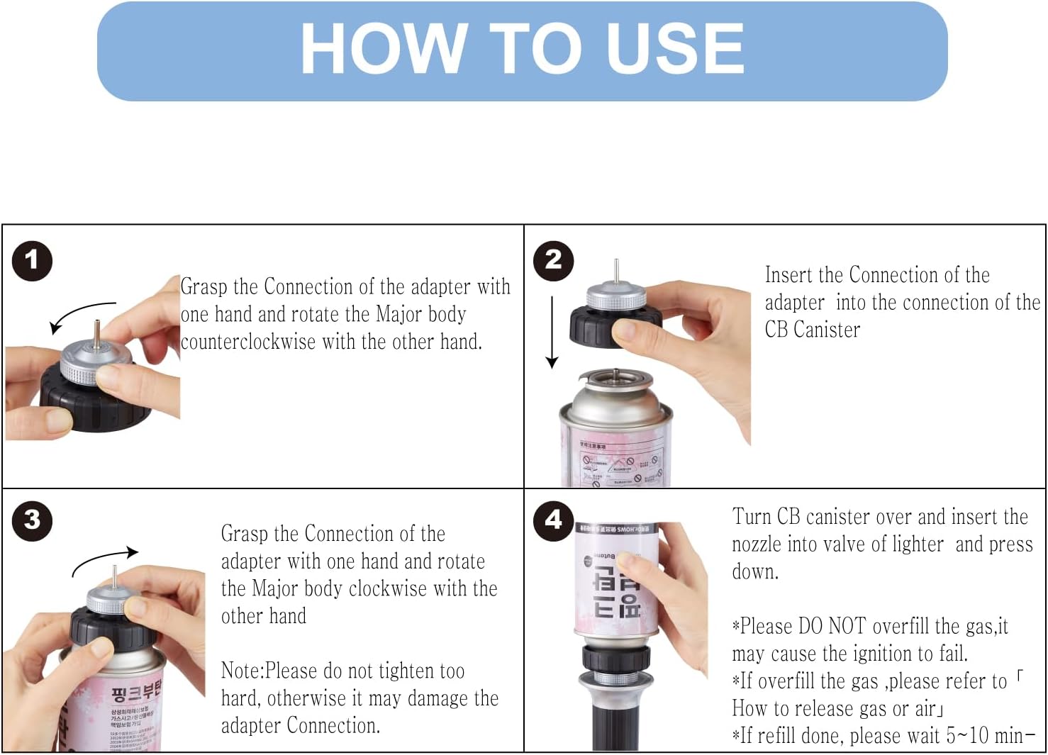 Butane Fill Adapter,Gas Refill Adapter,Butane Nozzle Fill Adapter Tip for use with Butane Lighters/Butane Torches,Convert Cassette Canister Into Inflatable Tank(Gas Canister Not Included)