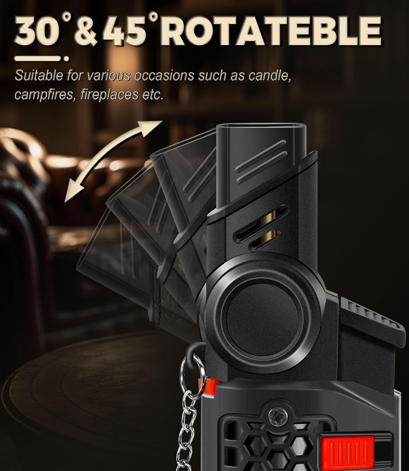 4 Pack of Torch Lighter, 30° & 45° Rotatable Windproof Jet Flame, with Safety Lock, Butane Gas Refillable Mini Jet Torch Lighters for Candle, Grill, Firework (NO Gas)