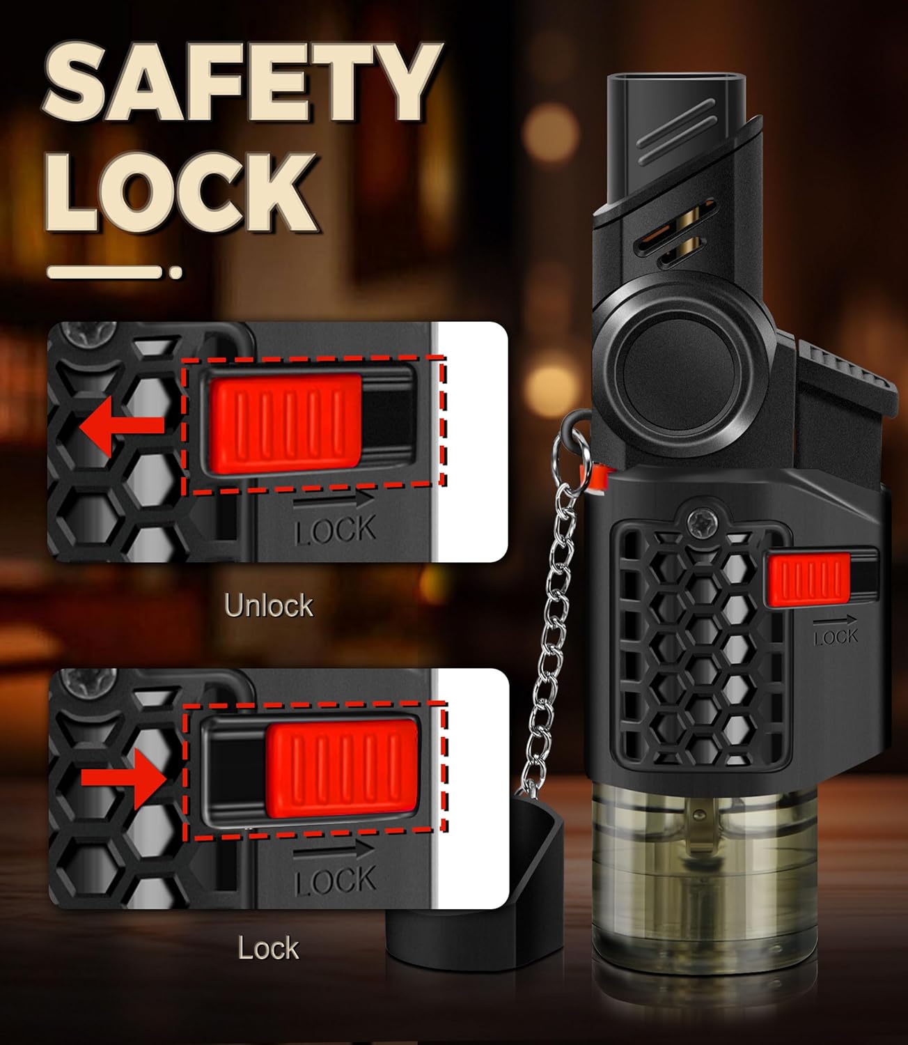 4 Pack of Torch Lighter, 30° & 45° Rotatable Windproof Jet Flame, with Safety Lock, Butane Gas Refillable Mini Jet Torch Lighters for Candle, Grill, Firework (NO Gas)